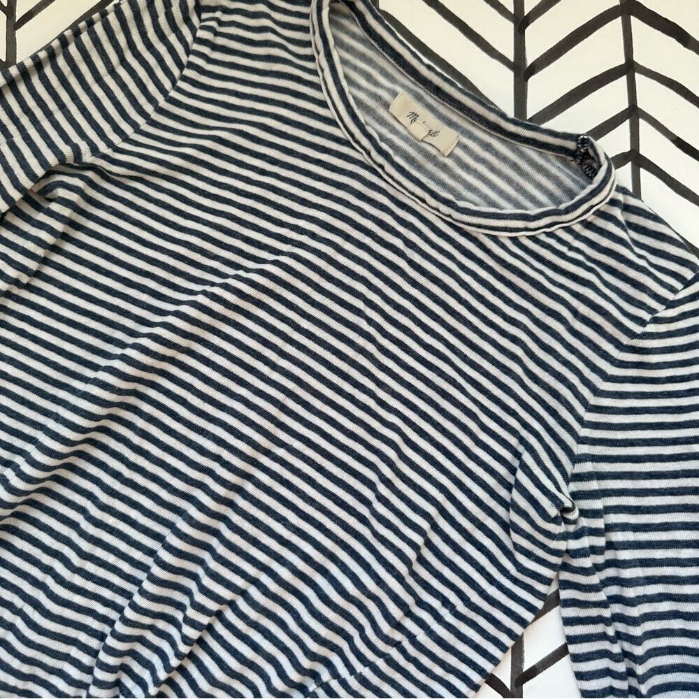 Madewell Linen Blend Striped Long Sleeve Knot Front Tee